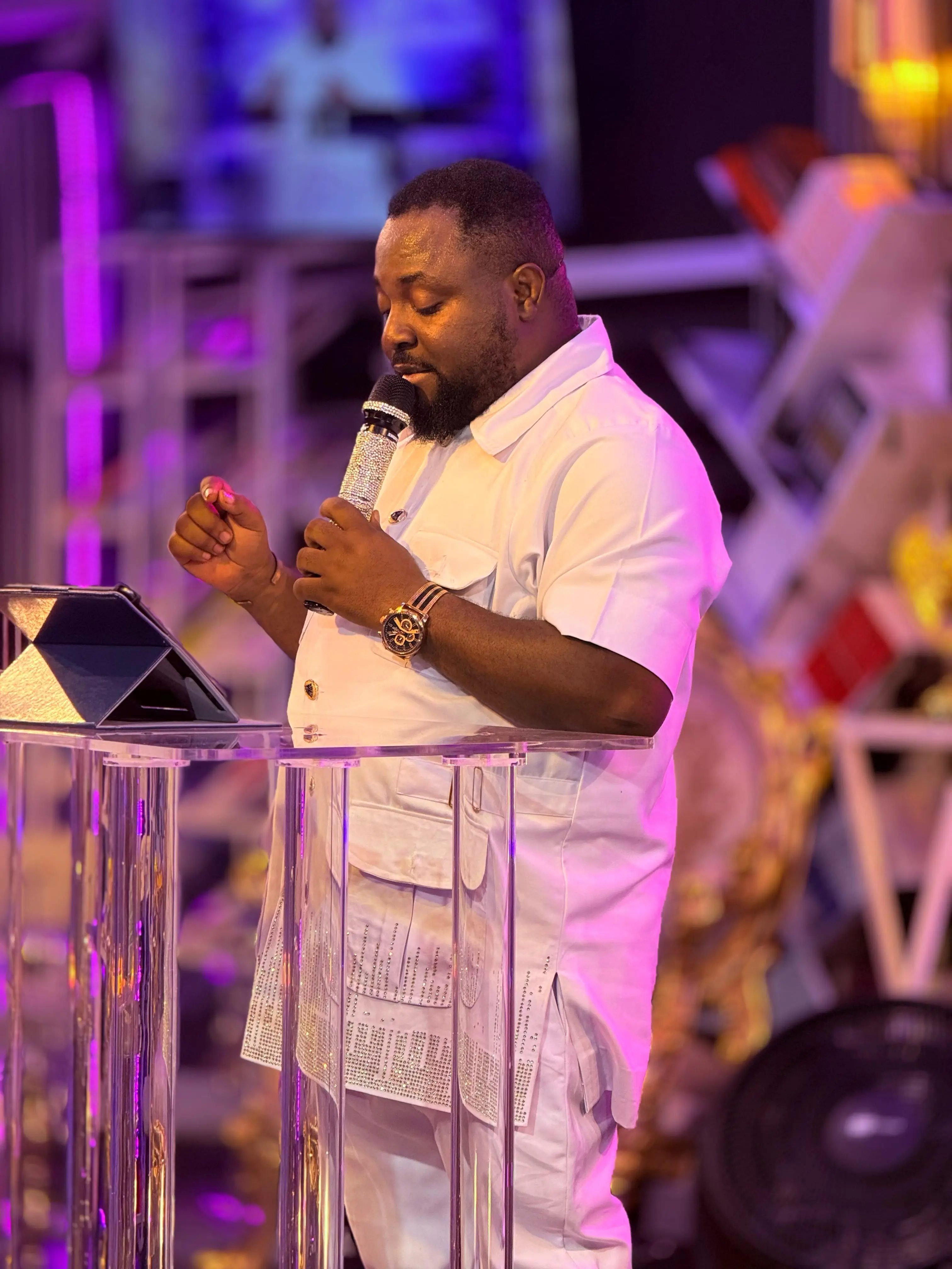 Musician playing violin in church